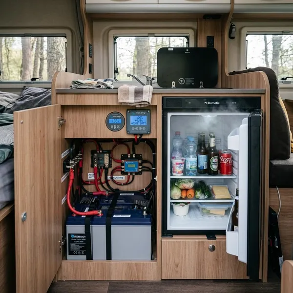 camper koelkast op huishoudaccu