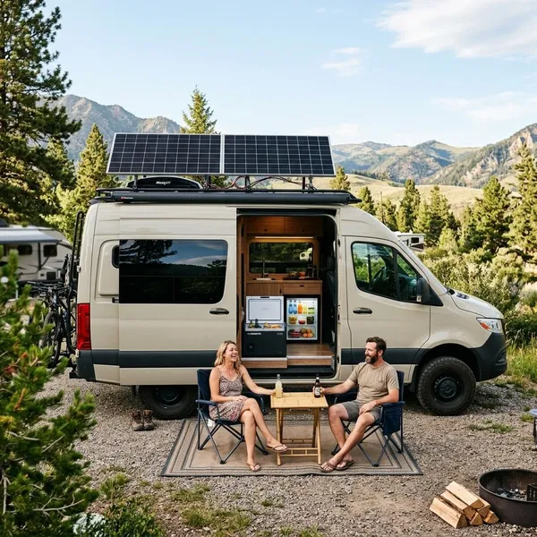 camper koelkast op zonnepaneel