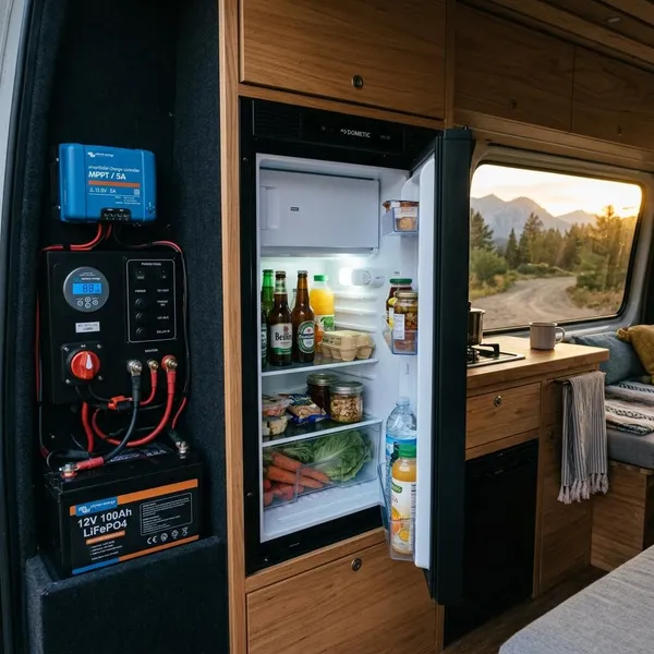 hoe lang kan camper koelkast op accu