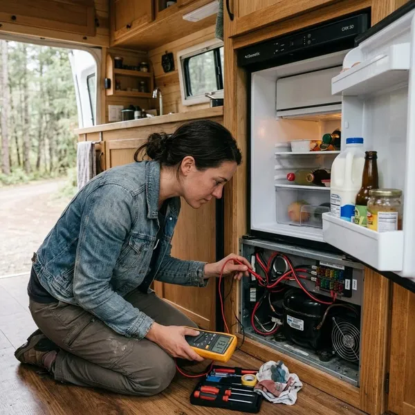 koelkast camper werkt niet op 12V
