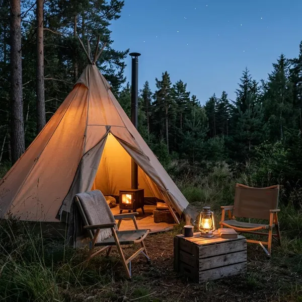 tipi tent kamperen met kachel